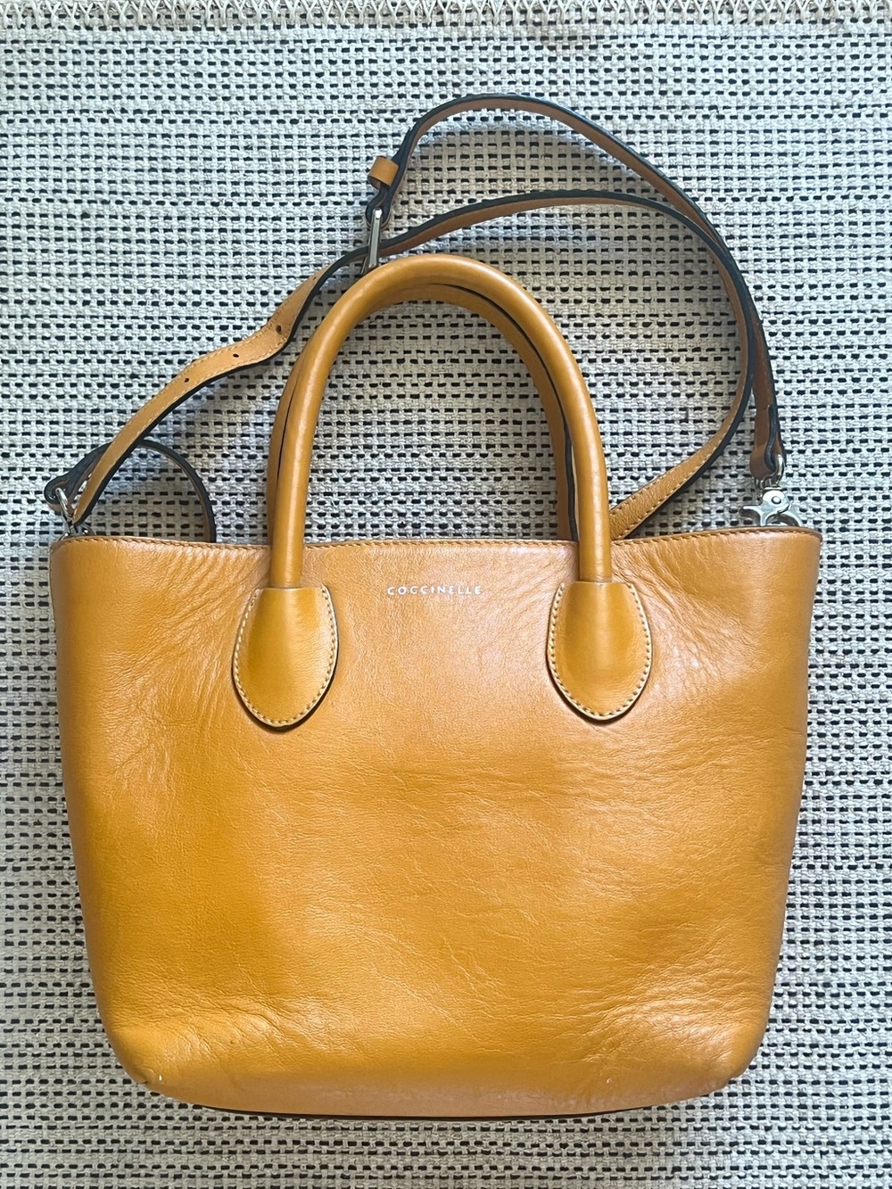 Authentic Coccinelle genuine leather tote/handbag in a warm yellow